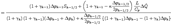 $\displaystyle = \frac{ \displaystyle (1 + \gamma_{k-1}) \Delta p_{k-1} S_{k-1/2...
...\{ (1 + \gamma_{k-1}) \Delta p_{k-1} - (1 + \gamma_{k}) \Delta p_{k} \right\} }$