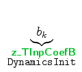 $\displaystyle \underbrace{b_k}_{\begin{array}{r} \mbox{{\cmssbx\textcolor{PineGreen}{z\_TInpCoefB}}} \\ \mbox{{\footnotesize\tt DynamicsInit}} \end{array}}$