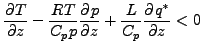 $\displaystyle \DP{T}{z} - \frac{RT}{C_p p} \DP{p}{z} + \frac{L}{C_p} \DP{q^*}{z} < 0$