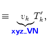 $\displaystyle \equiv \underbrace{v_k}_{ \mbox{{\cmssbx\textcolor{blue}{xyz\_VN}}} } \!\!\!\! T'_k,$